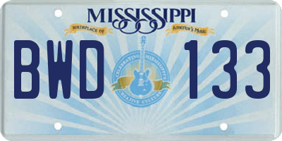 MS license plate BWD133