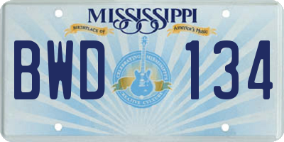 MS license plate BWD134