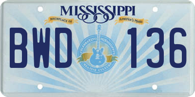 MS license plate BWD136
