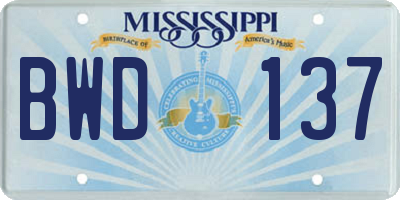 MS license plate BWD137