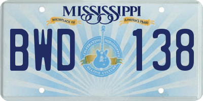 MS license plate BWD138