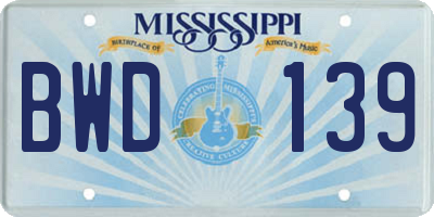 MS license plate BWD139