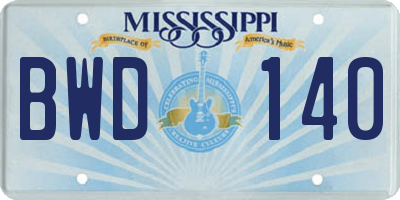 MS license plate BWD140