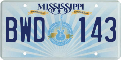 MS license plate BWD143