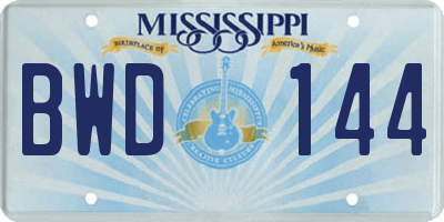 MS license plate BWD144