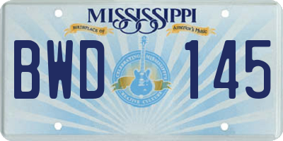 MS license plate BWD145