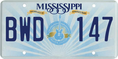 MS license plate BWD147