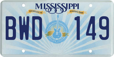 MS license plate BWD149