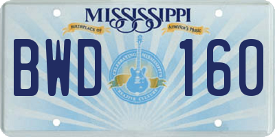 MS license plate BWD160