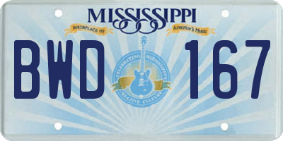MS license plate BWD167