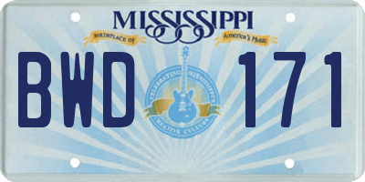 MS license plate BWD171