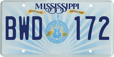 MS license plate BWD172