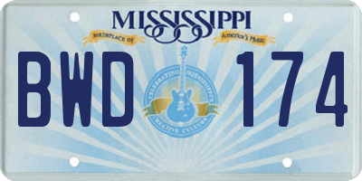 MS license plate BWD174