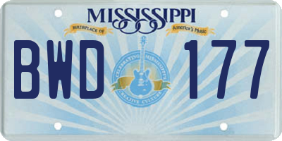 MS license plate BWD177