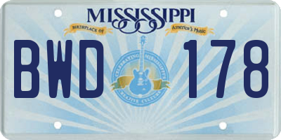 MS license plate BWD178