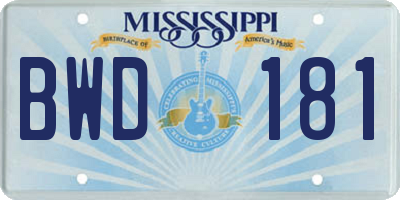 MS license plate BWD181