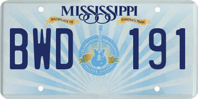 MS license plate BWD191