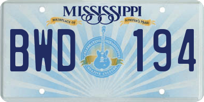 MS license plate BWD194