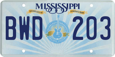 MS license plate BWD203