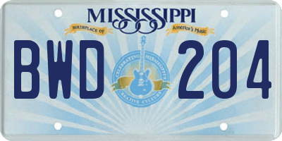 MS license plate BWD204