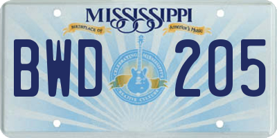 MS license plate BWD205