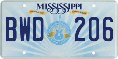 MS license plate BWD206