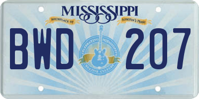 MS license plate BWD207