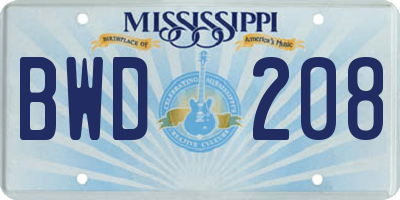 MS license plate BWD208
