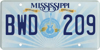MS license plate BWD209