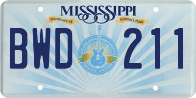 MS license plate BWD211