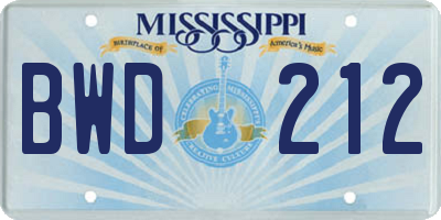 MS license plate BWD212