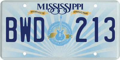 MS license plate BWD213