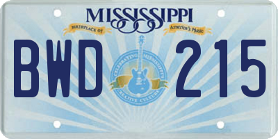 MS license plate BWD215