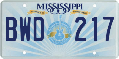 MS license plate BWD217