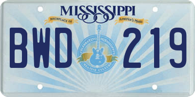 MS license plate BWD219
