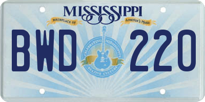 MS license plate BWD220