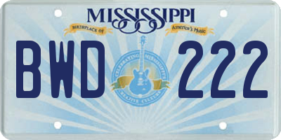 MS license plate BWD222