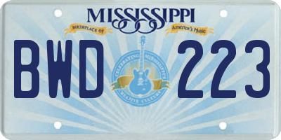 MS license plate BWD223