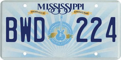 MS license plate BWD224
