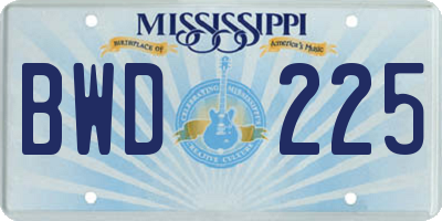 MS license plate BWD225