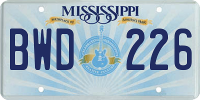 MS license plate BWD226