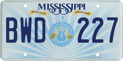 MS license plate BWD227