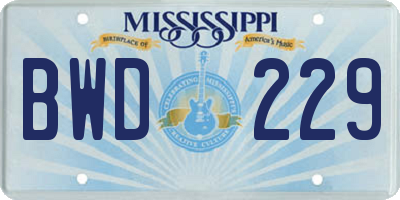 MS license plate BWD229