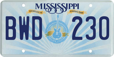 MS license plate BWD230