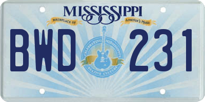 MS license plate BWD231