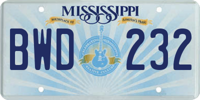 MS license plate BWD232