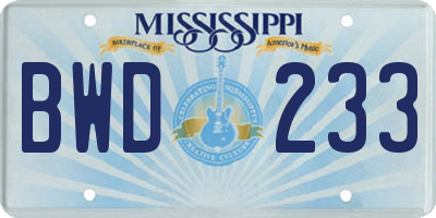 MS license plate BWD233