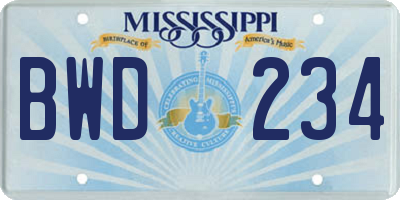 MS license plate BWD234