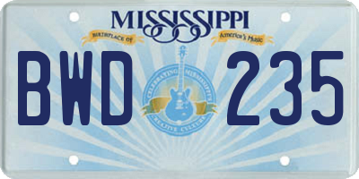 MS license plate BWD235