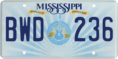 MS license plate BWD236